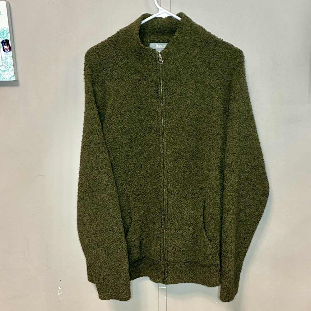 Natural Reflections XL Sherpa Teddy Coat Cozy Olive Green Zip-Up Jacket